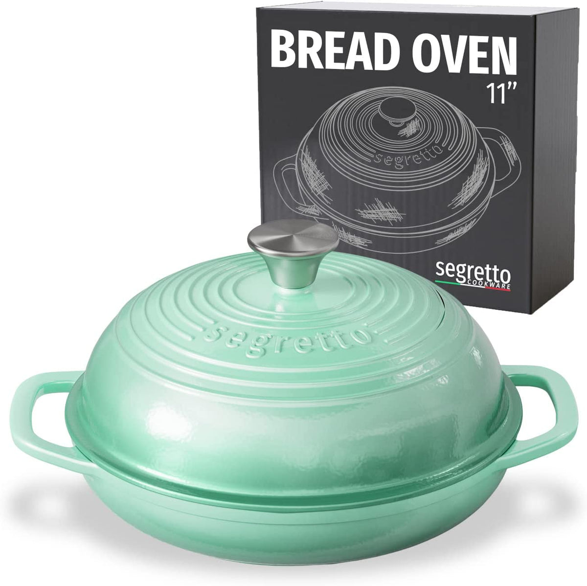  Enameled Cast Iron Bread Pan with Lid 11” Green Bread Oven Cast  Iron Sourdough Baking Pan, Dutch Oven for Bread, No Seasoning  Needed-Segretto Cookware: Home & Kitchen