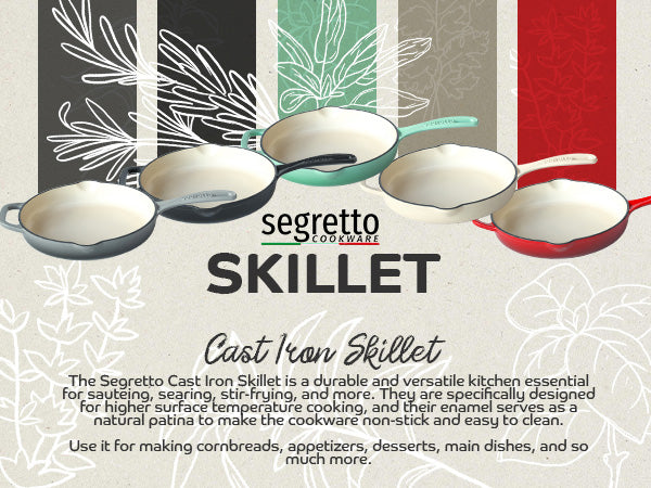 Segretto Cookware Cast Iron Enameled Skillet, 10.25