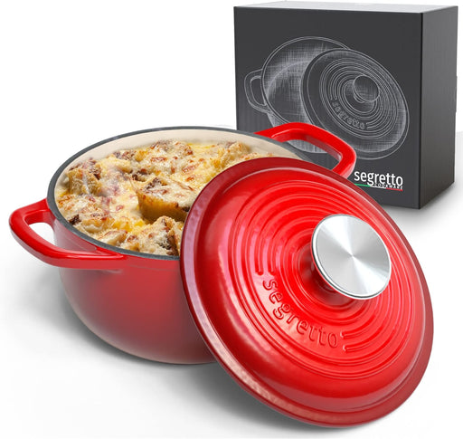 Segretto Cookware Enameled Cast Iron Dutch Oven with Handle, 4.57 Quarts,  Rosso (Red) 4.57 qt Oven