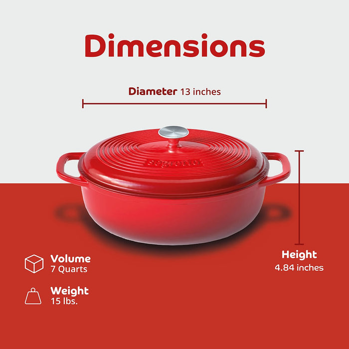 Segretto Cookware Enameled Dutch Oven |  7 Quarts | Rosso (Red)