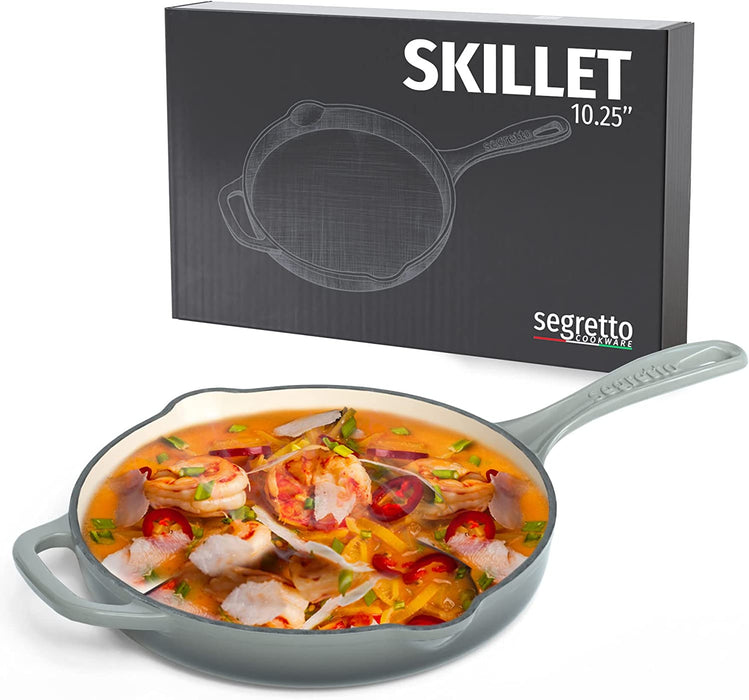 Segretto Cookware Cast Iron Enameled Skillet | 10.25 | Grigio Scuro  (Gradient Gray)