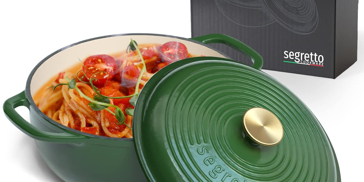 Segretto Cookware Forno Olandese Ovale In Ghisa Smaltata 7 Quarti Verde: Pentola Per Pane E Stufati, Adatta A Induzione