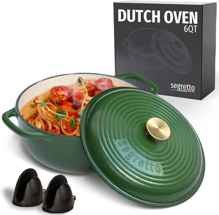 Segretto Cookware Enameled Dutch Oven | 6 Quarts | Verde Foresta (Forest Green)