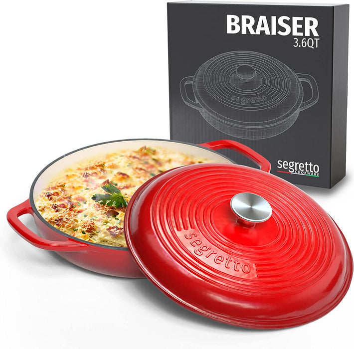 Segretto Braiser Pan | 3.6 Quarts | Red