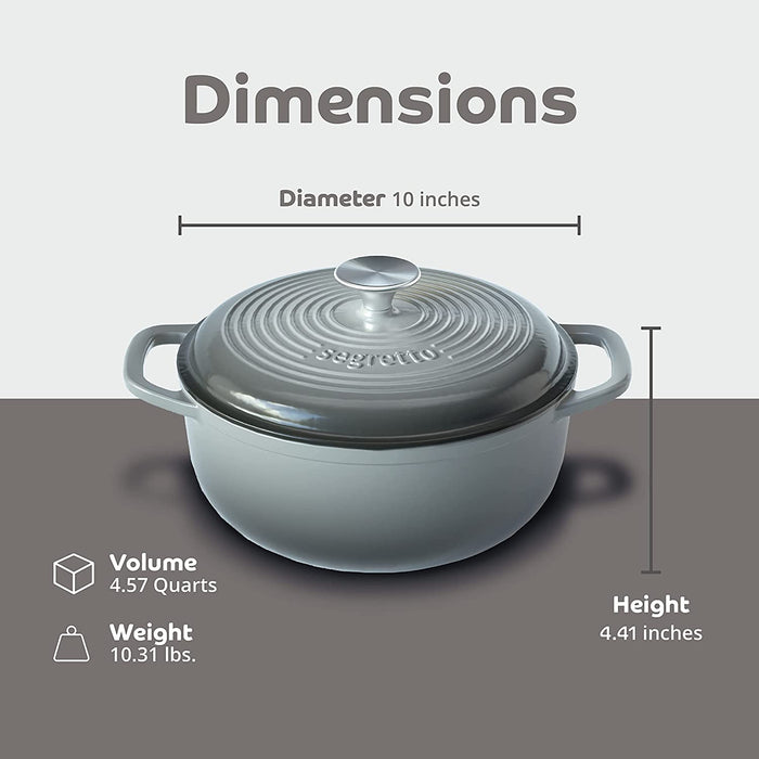 Segretto Cookware Enameled Dutch Oven |  4.57 Quarts | Grigio Scuro  (Gradient Gray)