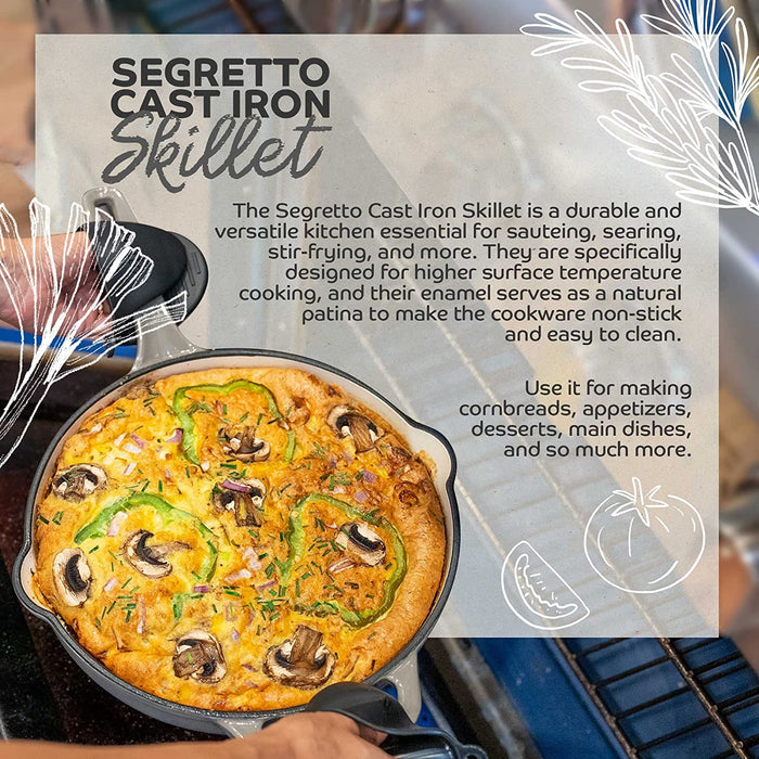 Segretto Cookware Cast Iron Enameled Skillet | 10.25" | Nero (Black)