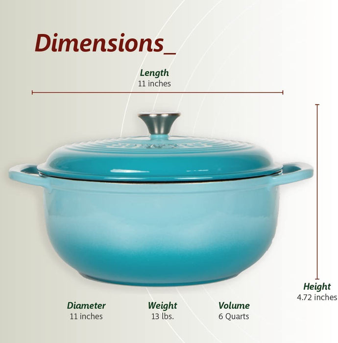 Segretto Cookware Enameled Dutch Oven | 6 Quarts | Acqua Azzura (Gradient Blue)